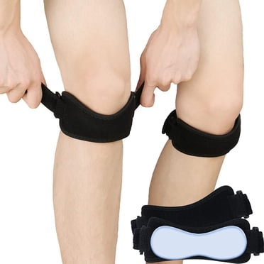 Sangles de Genou, Sangle de Soutien du Tendon Rotulien avec Silicone pour le Soulagement de la Douleur au Genou, Tendinite, Genou Sauteur, Randonnée, Soccer, Basketball, Course, Tennis, Volleyball, Squats - Lot de 2