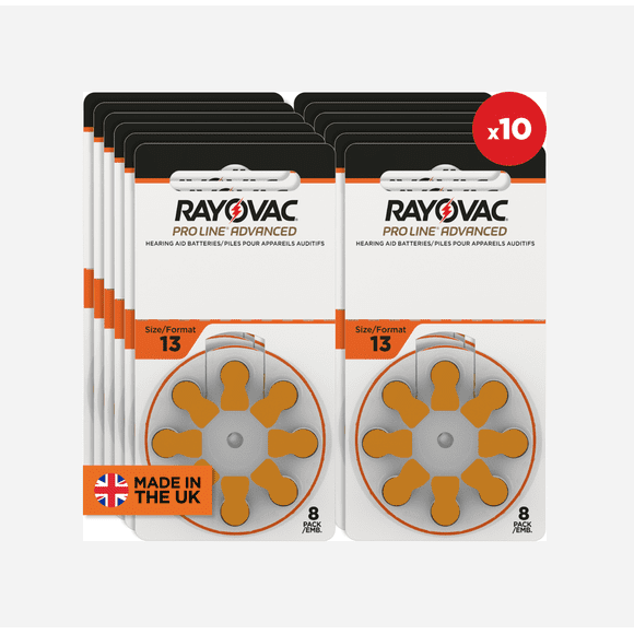 RAYOVAC® ProLine Size 13 Hearing Aid Batteries (80 Batteries) - 10 packs of 8 cells total 80 batteries