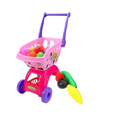 Kids Grocery Cart Children Shopping Cart Toy Mini Shopping Cart Toy for Children Cosplay Use Shopping Cart,24 Small Items and Express Box (Pink)