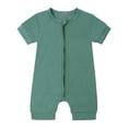 thumbnail image 1 of WEIYLL Boys Rompers Zipper Short Sleeve Sleeper Solid Color Summer Crew Neck Dark Green Toddler Clothes for 6-12 Months, 1 of 2