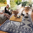 thumbnail image 2 of Outdoor Patio Rug, Large Camping Carpet with Carrying Bag, 9' x 12' Waterproof Plastic Straw, Reversible, Blue & White Rhombus Border, 2 of 5