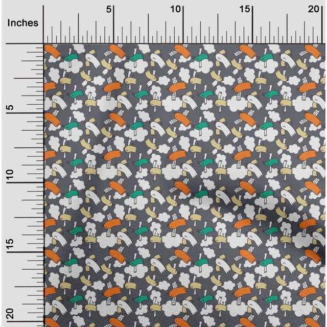 oneOone Cotton Flex Gray Fabric Cloud & Bird Cartoon Sewing Craft Projects Fabric Prints By Yard 40 Inch Wide