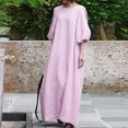 thumbnail image 1 of Gspmoly Robe pour Femmes, Robe Longue Unie à Manches Bouffantes Mi-Longues en Coton et Lin à Col Rond Ample, Mode pour Femmes, Robes de Cocktail pour Femmes, Cadeaux de Vacances, 1 of 8