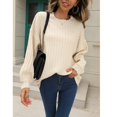 thumbnail image 4 of Women Crewneck Rib Knit Sweater Autumn Winter Loose Casual Pure Color Pullover Sweater for Shopping Beige XL, 4 of 8