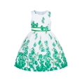thumbnail image 1 of Robe Fille Verte Décontractée à Fleurs de Roses avec Double Nœud Papillon 4-5 Ans, 1 of 7