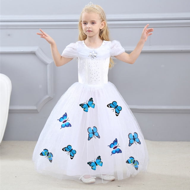 Girls Princess Dress with Butterflies 5 Layers Fancy Dress Up Costume