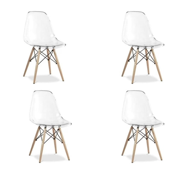 Heavenly Collection Ensemble de 4 Chaises en Bois Transparent avec Sièges et Dossiers en Acrylique Transparent, Pieds en Bois Naturel avec supports Croisés en Métal Noir, Offrant une Assise Confortable et un Cadre en Bois durable pour les Coins Cuisine et Salle à Manger, Convient Aussi comme Chaises de Bureau Élégantes.