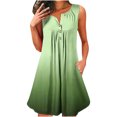 thumbnail image 1 of Dvkptbk Robe d'Été Décontractée pour Femme 2024 à Col Rond, Manches Courtes, à Blocs de Couleur, Robe de Plage Boutonnée, Ourlet Évasé, Fluide, Plissée, T-Shirt, Midi, Courte, 1 of 4