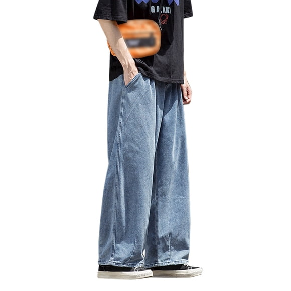 Men’s Jeans Men Fashion Casual Plus Size Loose Elastic Waist Jeans Street Wide Leg Trousers Pants