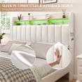 thumbnail image 4 of SIBEDS LED Bed Frame with Drawer Pockets and PU Upholstered White Wingback Headboard, Full, 4 of 8