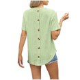 thumbnail image 3 of Besolor Hauts d'Été pour Femmes Décontractés Col Rond Manches Courtes Chemises Bouton Arrière Texture Crochet Tricot Blouses, 3 of 4