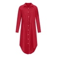 thumbnail image 4 of Cameland Women's Solid Color Single Breasted Lapel Drawstring Shirt Dress Cotton Linen Dress, 4 of 8