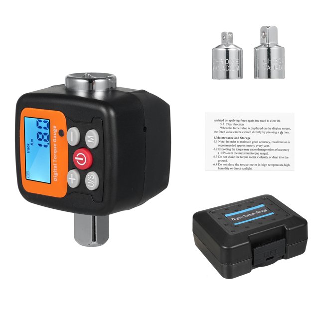 Tignapoo ENGC-200 Clé de Couple Numérique avec Adaptateurs de 1/2 Pouces vers 1/4 Pouces et 3/8 Pouces, Conversion Multi-Unités, Alarme Sonore et Lumineuse, Modes Doubles, Conception Noire et Orange, Pile Non Incluse