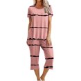 thumbnail image 1 of Mikilon Pyjama Décontracté pour Femmes, Ensemble de Sommeil Mode Imprimé à Manches Courtes, Pantalon Capri, 2 Pcs, Col Rond, Tenue de Détente Décontractée avec Poches, Ensemble 2 Pcs, Rose, TG, 1 of 8