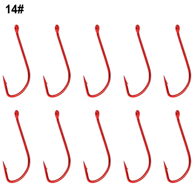 10pcs Long Shank Barbed Fishing Hook Double Barb Red Cover Fishhooks Size 6#~14# 14#