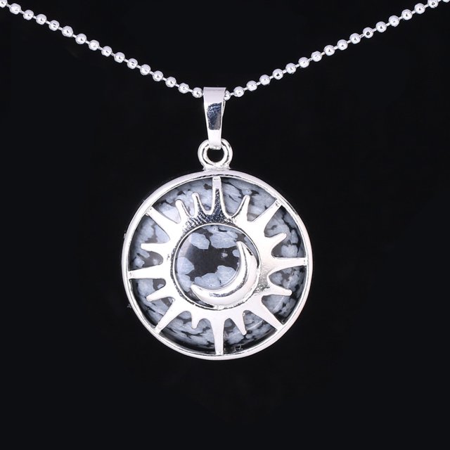 Pendentif Perles Plates Pierre Naturelle Quartz Cristal Collier Couleur Argent Femmes Hommes