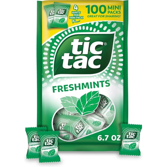 Tic Tac Freshmints, Bulk Bag with 100 Mini Packs (4 Mints each), Share-Size, On-the-Go Mints, 6.7 oz