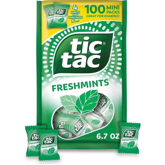 Tic Tac Freshmints, Bulk Bag with 100 Mini Packs (4 Mints each), Share-Size, On-the-Go Mints, 6.7 oz