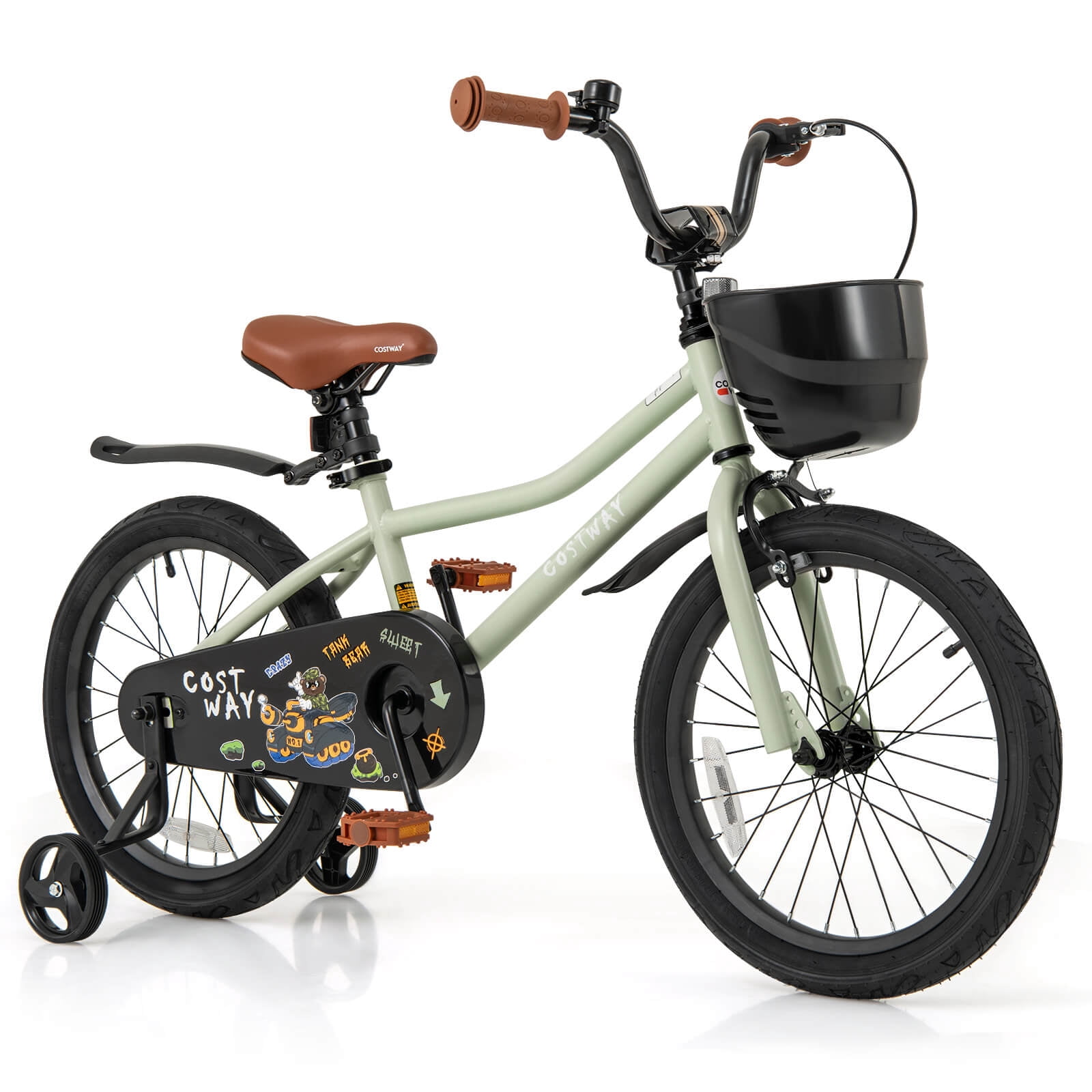 Costway 16" Kid's Bike with Training Wheels Adjustable Handlebar & Seat Handbrake Green
