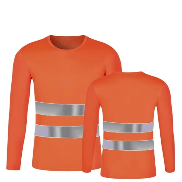 LUOGENLI Male T-shirts for Mens Men High Vis Reflective T Shirt Long Sleeve Mesh Shirts Work Shirt Mens T-shirts Graphic Tees Funny Easter Orange XXXL