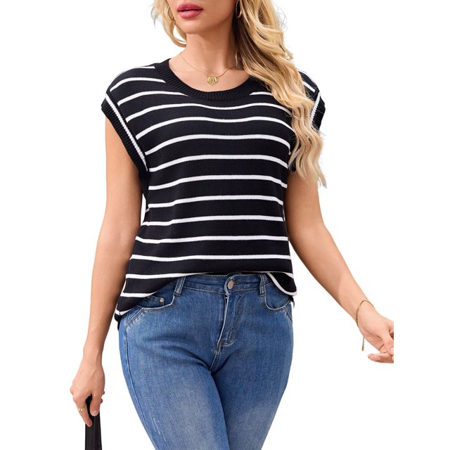 Charmo Womens Short Sleeve Sweater Tops Knit Cap Sleeve Sweater Tanks