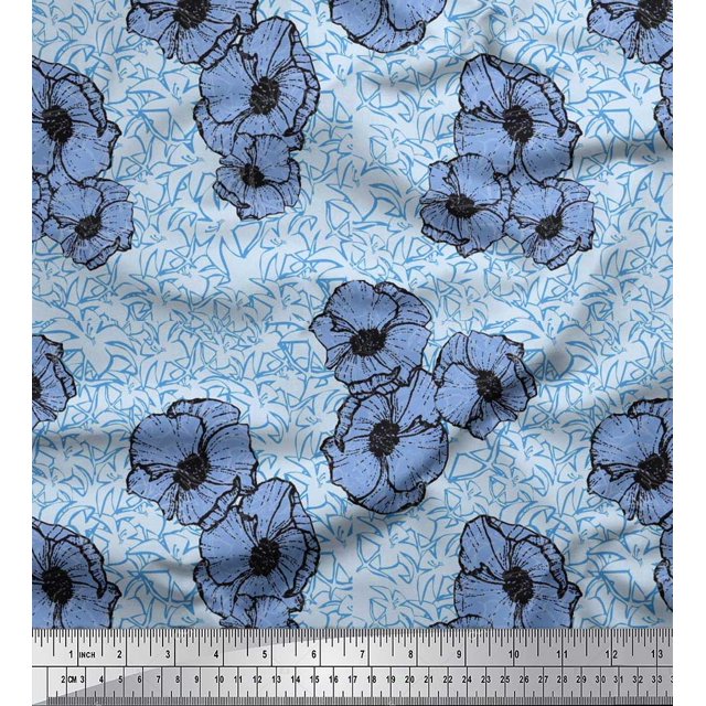 Soimoi polyester Crepe Fabric Anemone Floral Print Fabric by Yard 42 Inch Wide
