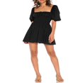 thumbnail image 4 of Robe à Manches Bouffantes Col Carré pour Femmes Mini A-Line Été Robes Cravate Robe de Soleil Mini Robe, 4 of 9