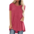 thumbnail image 1 of Womens Summer Solid Round Neck Loose Short Sleeve Tops T-shirt Blouse, 1 of 5