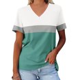 thumbnail image 2 of Yuyuzo T-Shirts pour Femmes Manches Courtes Décontractés Col en V Tops d'Été Color Block Tees Amples, 2 of 4