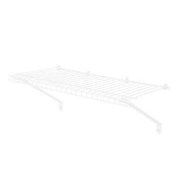 Étagères en fil métallique blanc de 60 cm, idéales pour garde-robe, buanderie ou atelier.