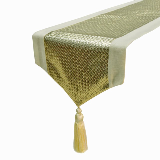 The HomeCentric Decorative Gold Table Runner 8 Seater Table Runner (16 x 108 inch) Metallic Leather & Textured Leather Table Runner, Faux Leather Table Linen, Patchwork Modern - Leather Goldsmith