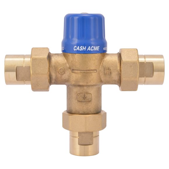 Cash Acme 1/2 Inch HG110 Thermostatic Mixing Valve With FNPT Connections, Brass Plumbing Fitting, 24510
