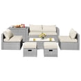 thumbnail image 2 of Patiojoy 8 Pieces All-Weather PE Rattan Patio Furniture Set Outdoor Space-Saving Sectional Sofa Set with Storage Box Off White, 2 of 8