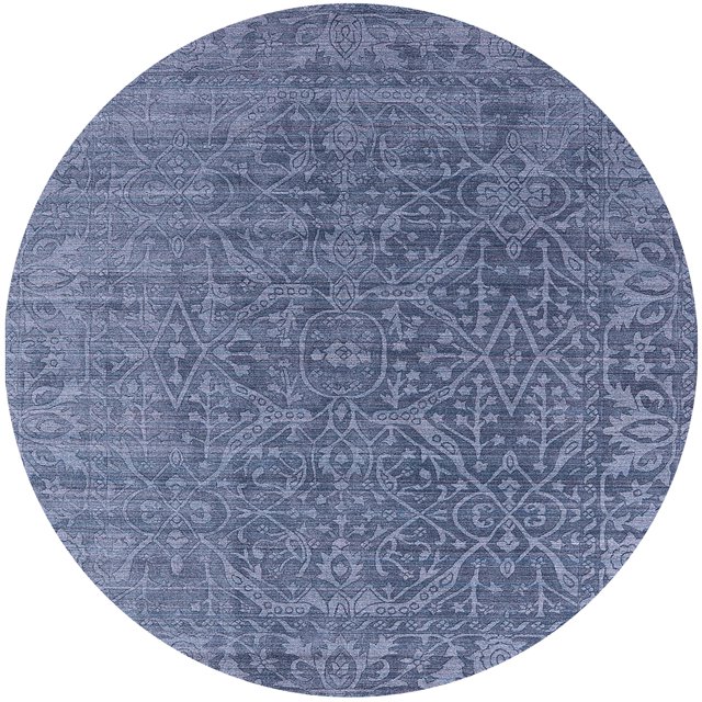 Ahgly Company Indoor Round Mid-Century Modern Azure Blue Oriental Area Rugs, 4' Round