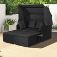 thumbnail image 2 of Gymax Lit de Jour en Rotin pour Patio avec Auvent Rétractable, Tables d'Appoint, Coussins, Beige, Extérieur, 2 of 10