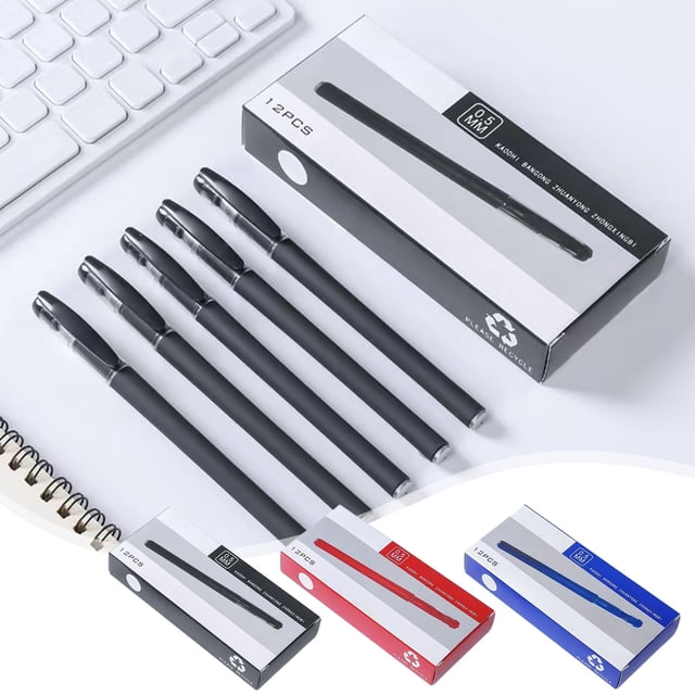 Bowayaoa Non-Slip Frosted Grip Ballpoint Pens, Smooth Writing Office Exam Pens, Black Blue Red Ink, Comfortable Long-Lasting Student Pens