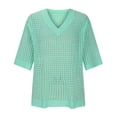 thumbnail image 4 of AherBiu 3/4 Length Sleeve Womens Tops Hollow Cable Knit Pullover Tops V Neck Loose Fall 2024 Blouses, 4 of 8