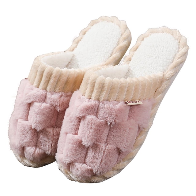 Pisexur House Slippers for Woman Keep Warm and Non-Slip Slippers Contrast Color Plush Warm Home Indoor Slippers & Comfortable and Durable House Slippers for Woman