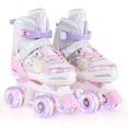 thumbnail image 1 of Costway Patins Quads Réglables à 4 Tailles avec Roues Lumineuses Protection de Sécurité pour 13 Ans et Plus Rose, 1 of 10