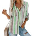 thumbnail image 3 of Cameland Blouses Mode pour Femmes Col en V Rayé Manches Retroussables avec Poche Chemise Ample, 3 of 6