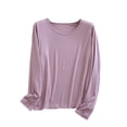 thumbnail image 1 of Besolor T-Shirts de Pyjama pour Femmes Grande Taille à Col Rond à Manches Longues Chemise de Nuit Fine Décontractée Confortable T-Shirts de Couleur Unie Vêtements de Nuit, 1 of 7