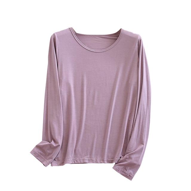 Besolor T-Shirts de Pyjama pour Femmes Grande Taille à Col Rond à Manches Longues Chemise de Nuit Fine Décontractée Confortable T-Shirts de Couleur Unie Vêtements de Nuit