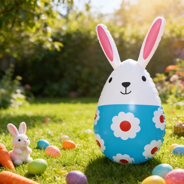 ERK Décoration de Pâques Lapin Gonflable de Pâques avec Oeufs Colorés Fête Gonflable pour Intérieur Extérieur Jardin Cour Véranda Fête