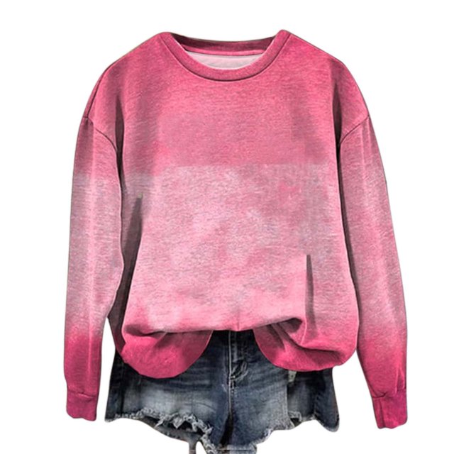 Pisexur Chandail en Molleton pour Femmes Dégradé Col Rond Chandail en Molleton Ample Surdimensionné Automne Mode Décontracté Chandail-Over Manches Longues pour Femmes