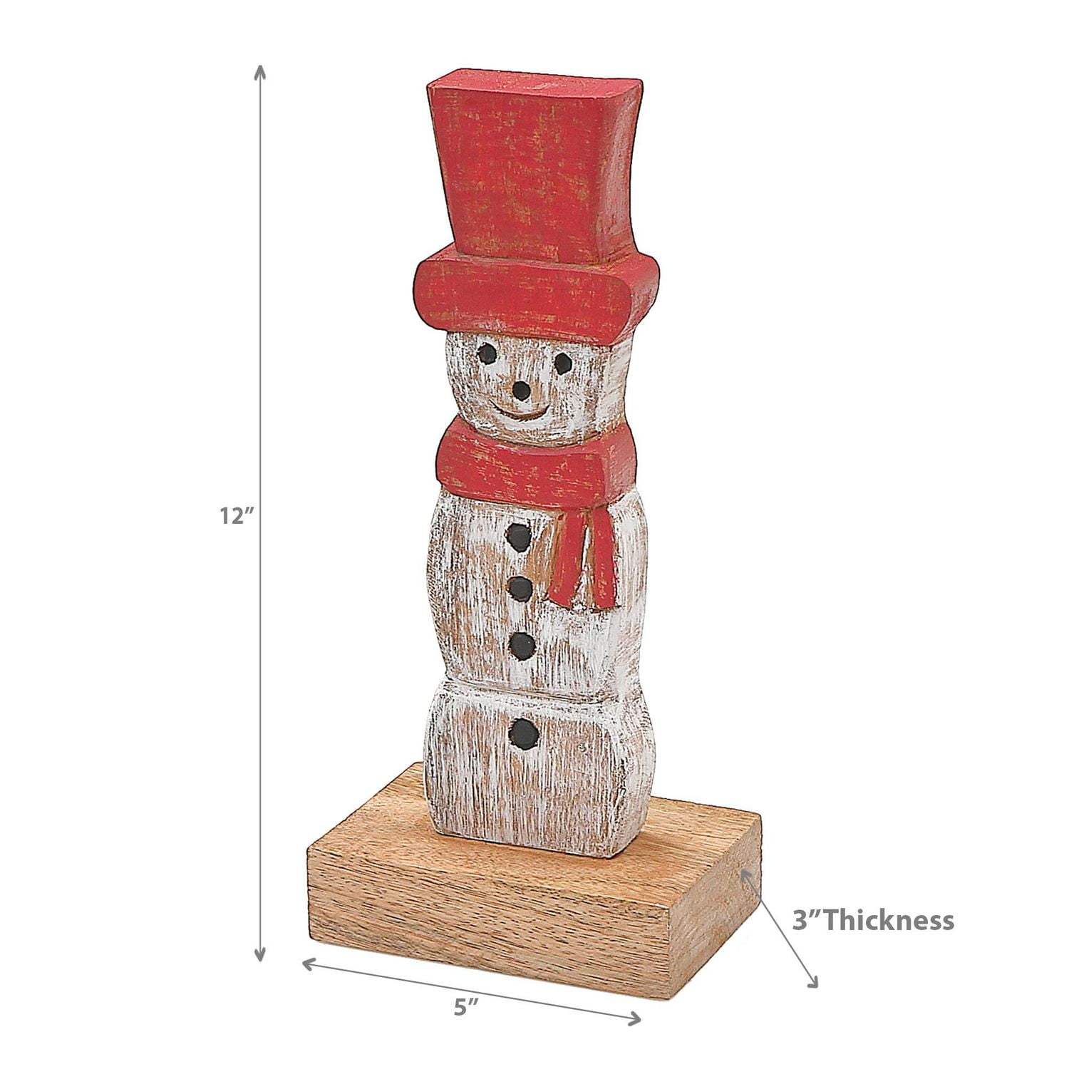 Christmas Mango Wood Snowman Avec Haut Chapeau Sur La Base