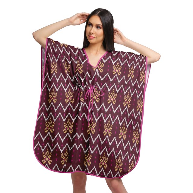 Moomaya Robe Courte de Caftan de Plage, Robe de Couverture Imprimée, Kaftan pour Femmes, Tenue de Plage, Couverture