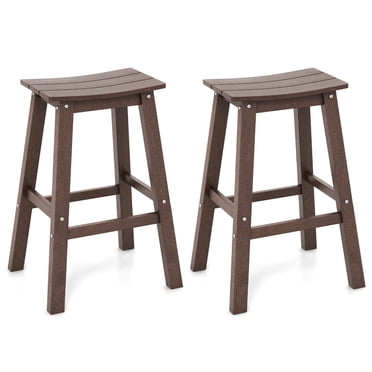 Costway Tabouret de Bar de Patio 29 Pouces Ensemble de 2 avec Siège Courbé et Repose-Pieds pour Cour Arrière Extérieur Brun