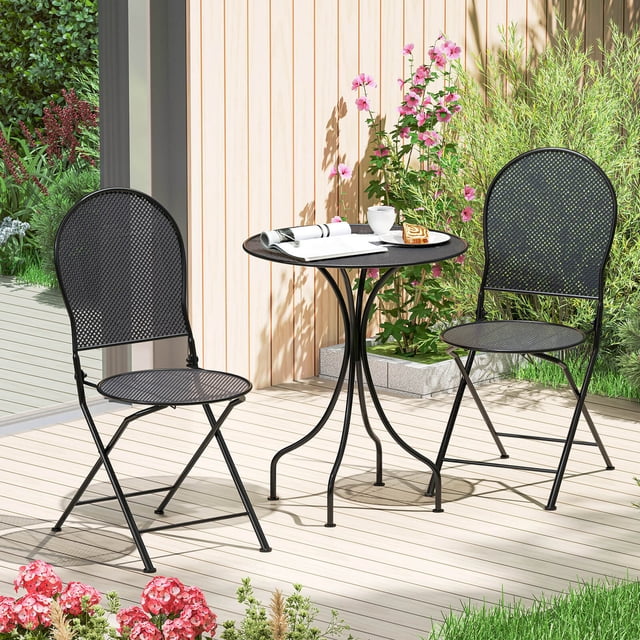 Costway 3pcs Patio Bistro Set Outdoor Conversation Furniture Table & Folding Chair