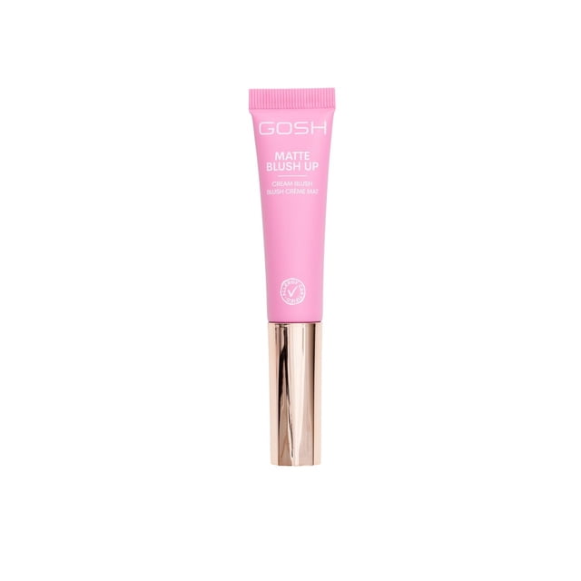 GOSH - MATTE BLUSH UP-001 Fard à Joues Crème rose Vif en tube Mat rose avec Capuchon Torsadé Or rose, Doté d'Un Applicateur Éponge Intégré et d'Une Formule Non Collante et Longue Tenue Qui s'Estompe en Douceur pour un Effet Naturel, Convient à l'Usage Quotidien du Maquillage.