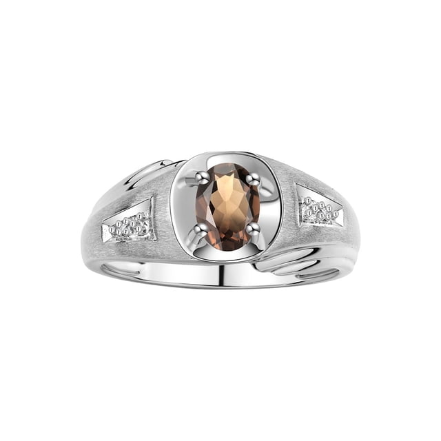 RYLOS Men's Rings Sterling Silver Rings Classic Designer Style 8X6MM Oval Gemstone & Diamond Ring Smoky Quartz June Birthstone Rings For Men Size 11